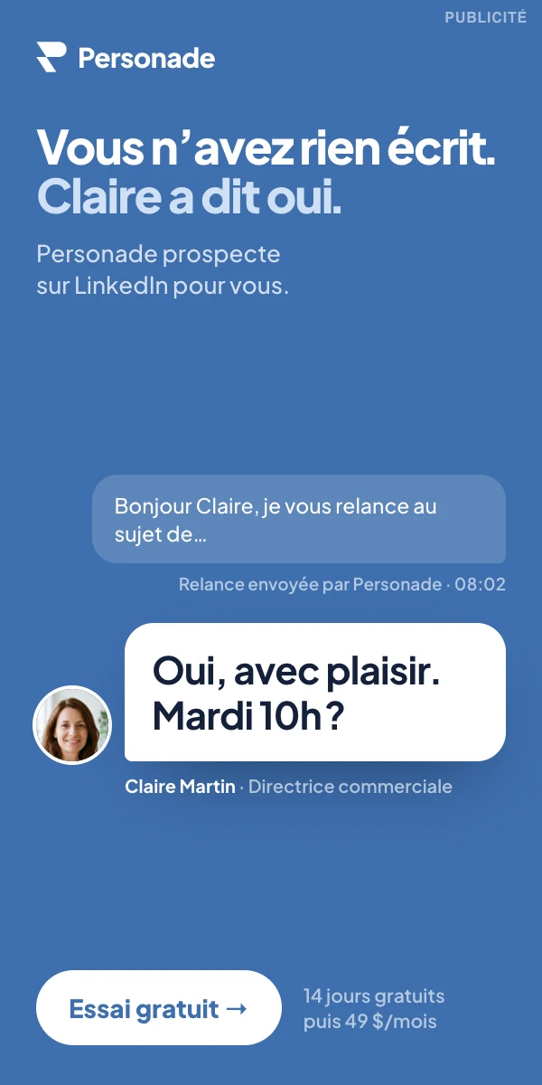 Personade : prospection LinkedIn automatique. 14 jours gratuits.